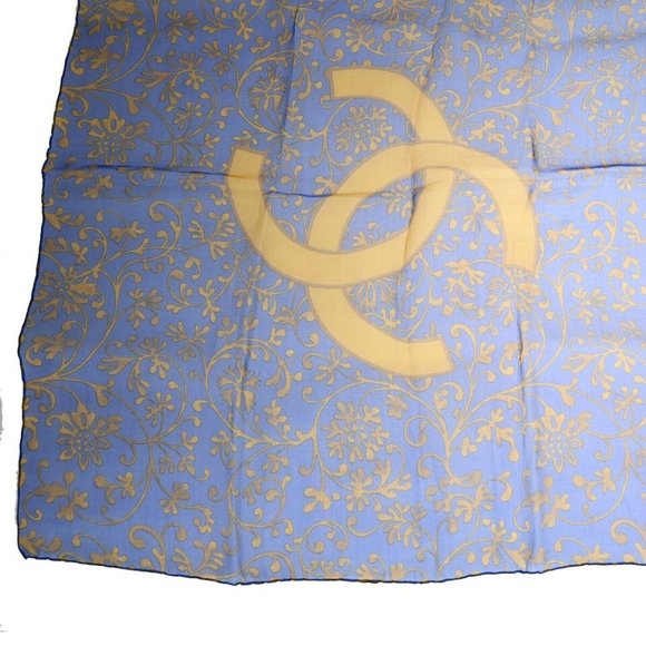 CHANEL CC Logo XL JUMBO Scarf Handkerchief 100% Silk Blue Accessory 61RJ342 - Picture 4 of 15